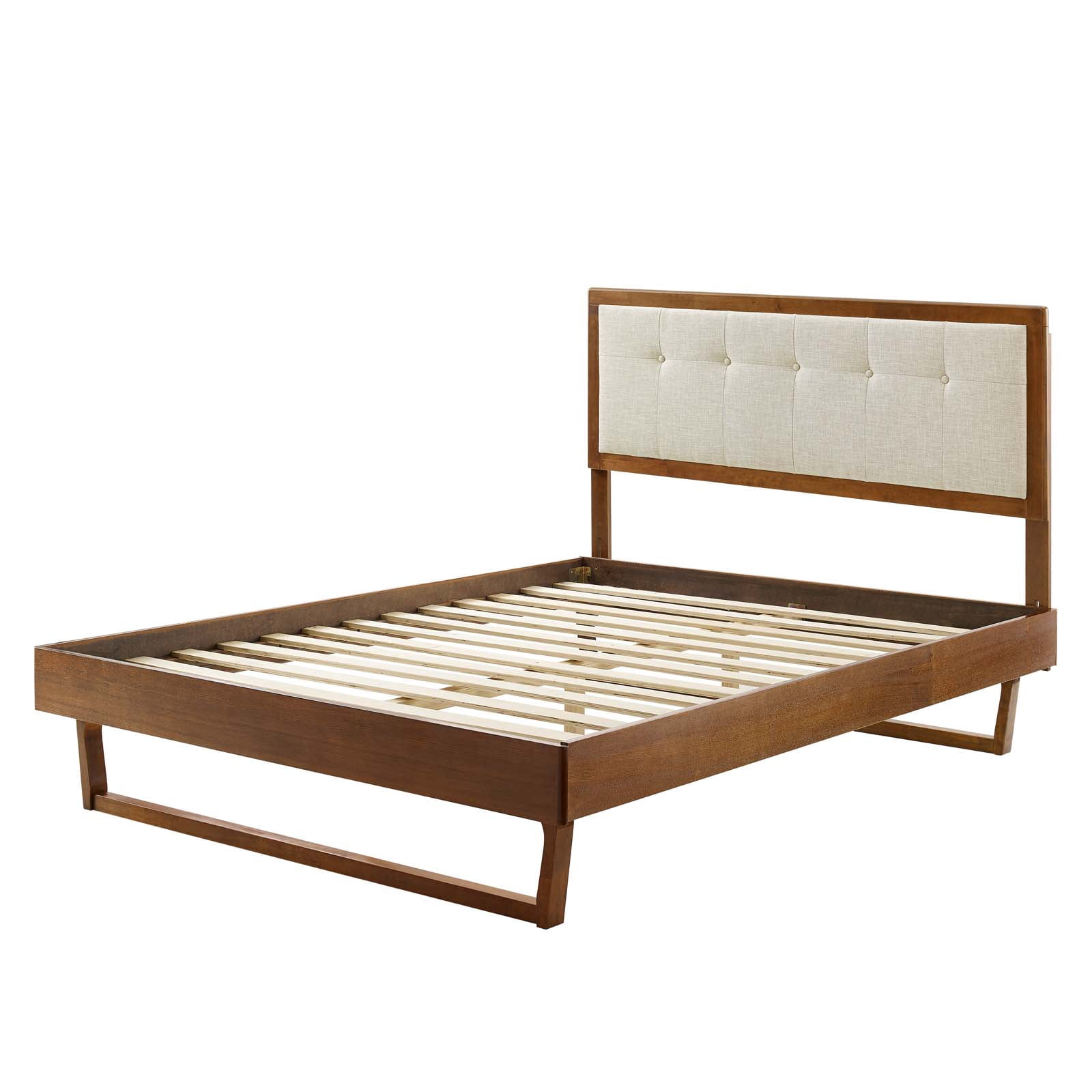 Platform Bed Frame, King Size, Wood, Brown Walnut Beige, Modern Contemporary Urban Design, Bedroom Master Guest Suite