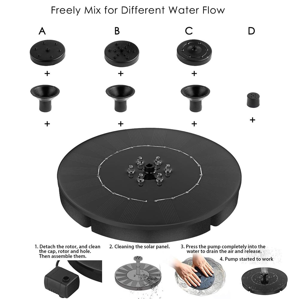 Petyoung Solar Fountain Pump with 4 Spray Nozzle /& LED Light Effect 2.4W Water Pump Kit for Fountain,Aquarium,Fish Tank,Patio,Garden,Birdbath