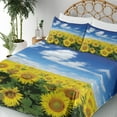 thumbnail image 3 of Ambesonne Sunflower Fitted & Top Sheet Set with Shams, Fresh Field Country, Blue Green Yellow, 3 of 5