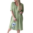 thumbnail image 2 of Robe d'Été Décontractée pour Femmes à Manches Trois Quarts 3/4, Col en V, à Imprimé, 2 of 5