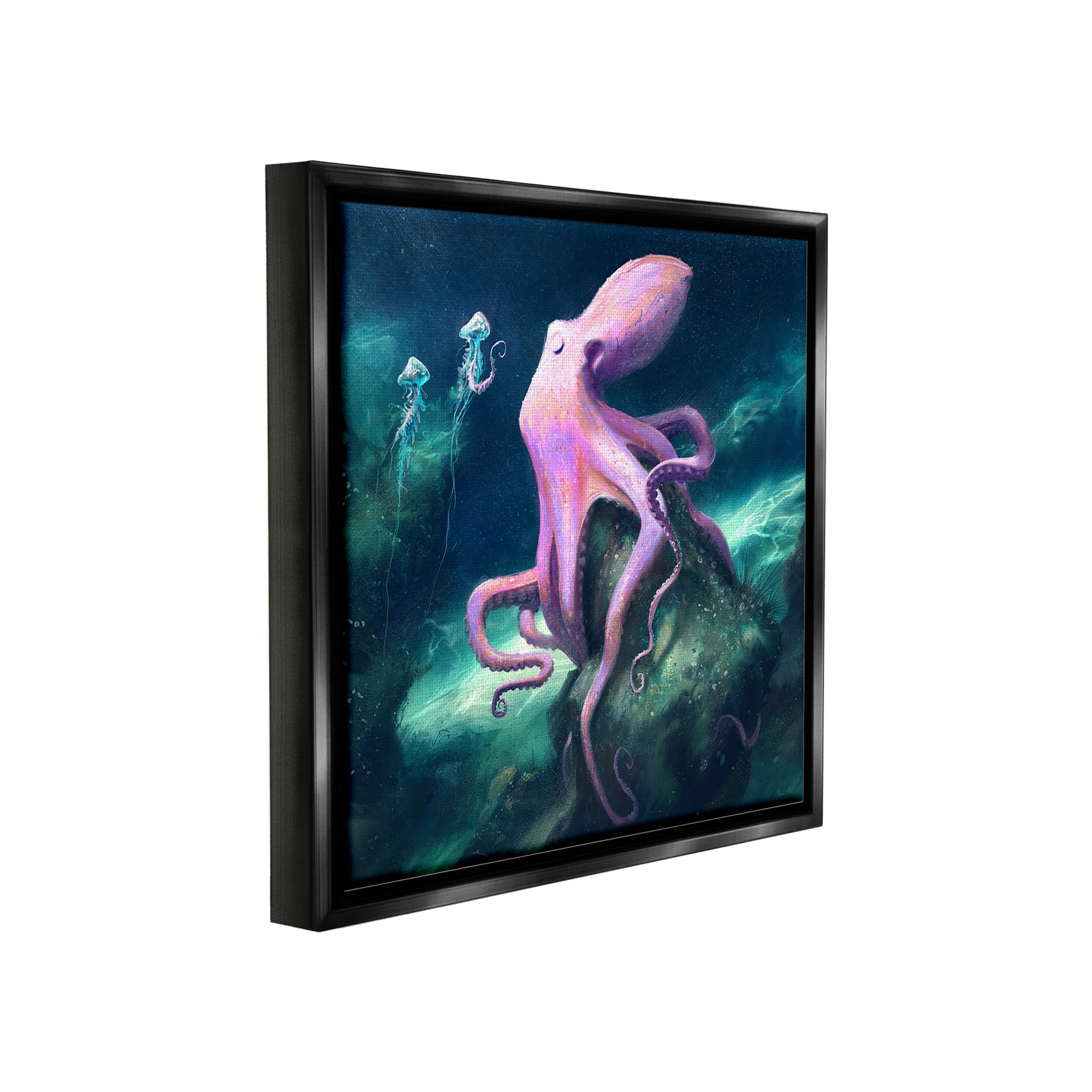 Stupell Industries Octopus & Jellyfish Friends Animals & Insects Painting Black Floater Framed Canvas Art Print Wall Art, 25 x 25