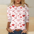 thumbnail image 2 of SZXZYGS T-Shirts Graphiques pour Femmes Crop Top Nœud T-Shirt Manches Trois-Quarts Imprimé Saint-Valentin Col Rond Été 2024, 2 of 4