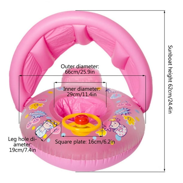 Anillo de natación para bebés Protector solar inflable Anillo de natación para bebés Flotador inflable para ayuda a la natación para bebés Anillo de natación para niños con volante y toldo