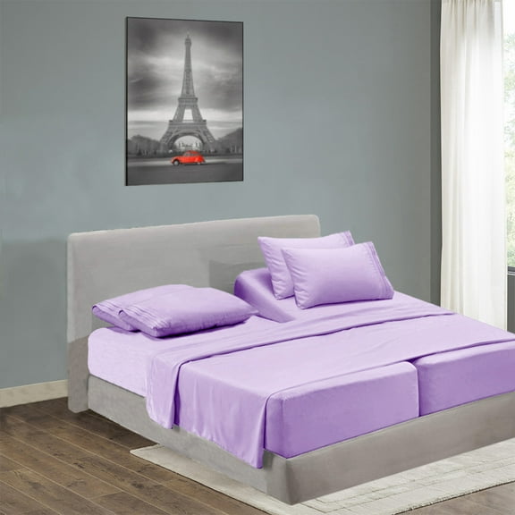 Split King Size Sheet Set, Luxury Bed Sheets, Extra Soft, Deep Pockets, Easy Fit, Breathable and Cooling Sheets, Wrinkle Free Lavender