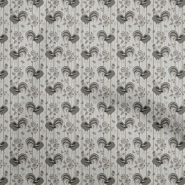 oneOone Georgette Viscose Gray Fabric Birds Rooster Craft Projects Decor Fabric Printed By The Yard 42 Inch Wide