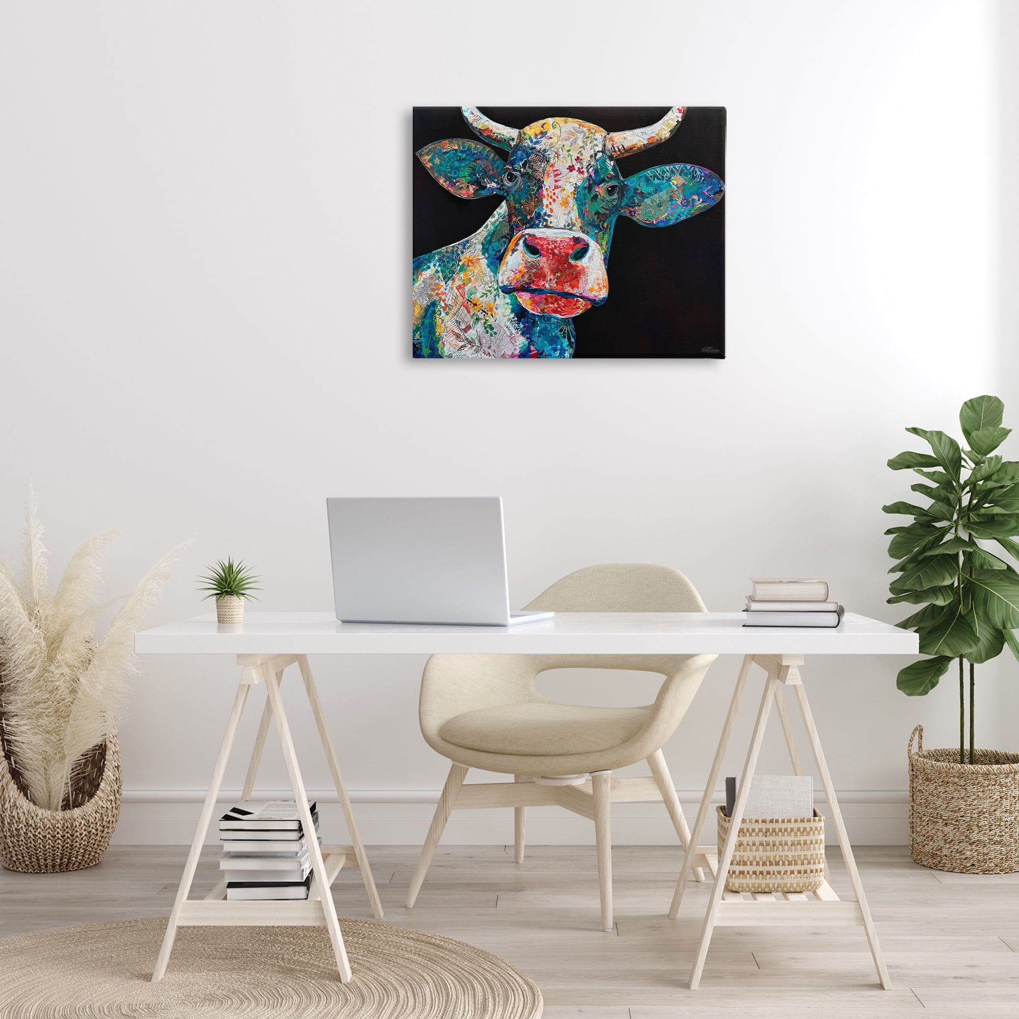 Stupell Industries Paisley Pattern Cow Animals & Insects Painting Gallery Wrapped Canvas Art Print Wall Art, 30 x 24