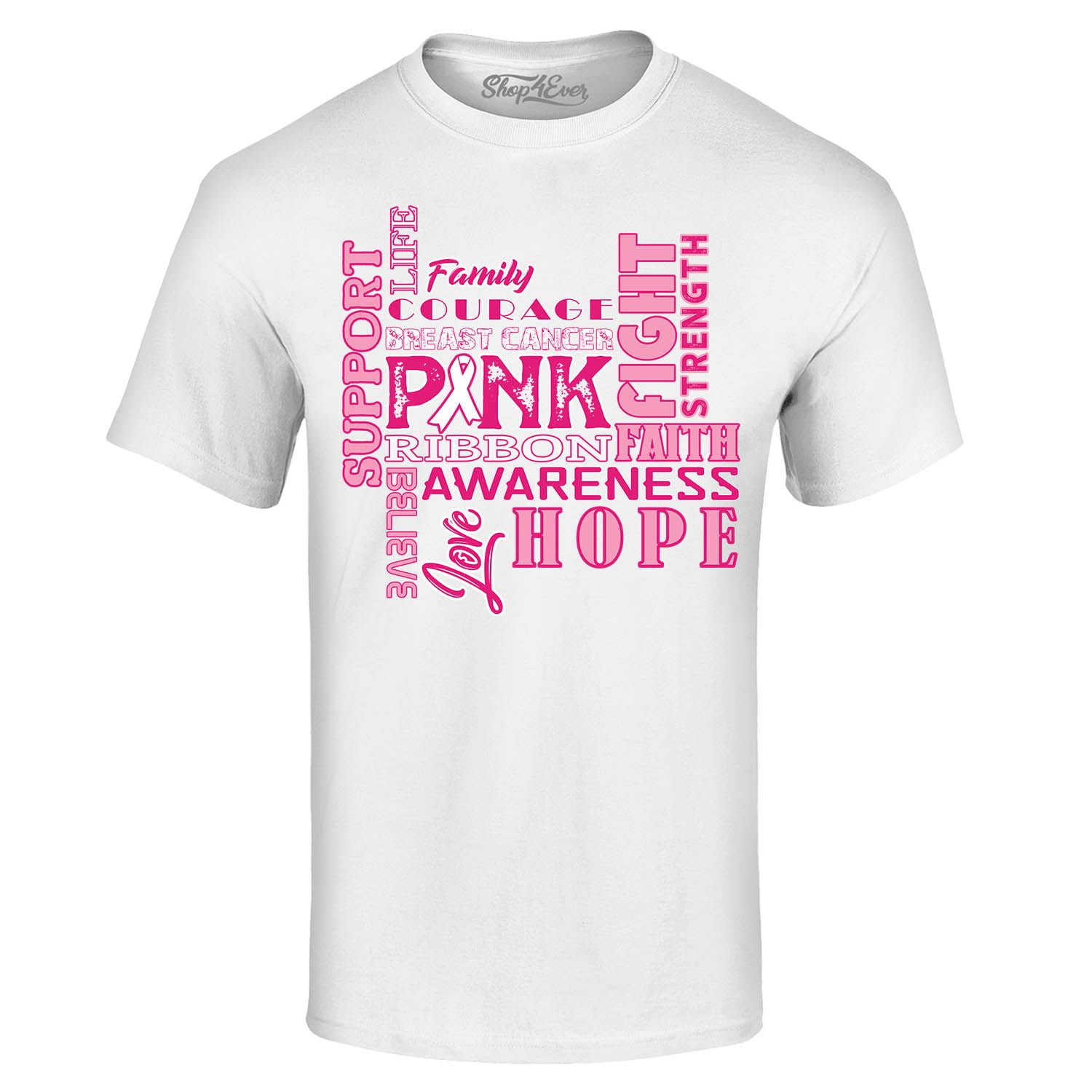 Shop4Ever Men's Breast Cancer Support Fight Ribbon Awareness Graphic Tshirt XLarge White