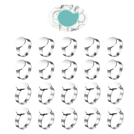 Beaupretty 20Pcs Plated Silver Stainless Steel Adjustable Ring Blanks for Resin and Stone Ring Making
