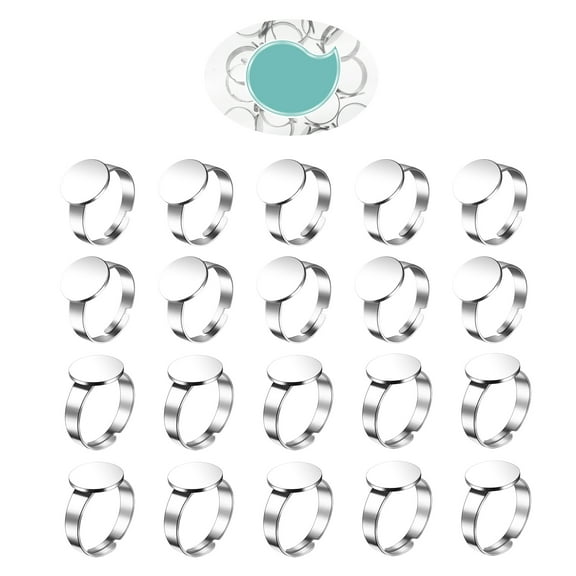 Beaupretty 20Pcs Plated Silver Stainless Steel Adjustable Ring Blanks for Resin and Stone Ring Making