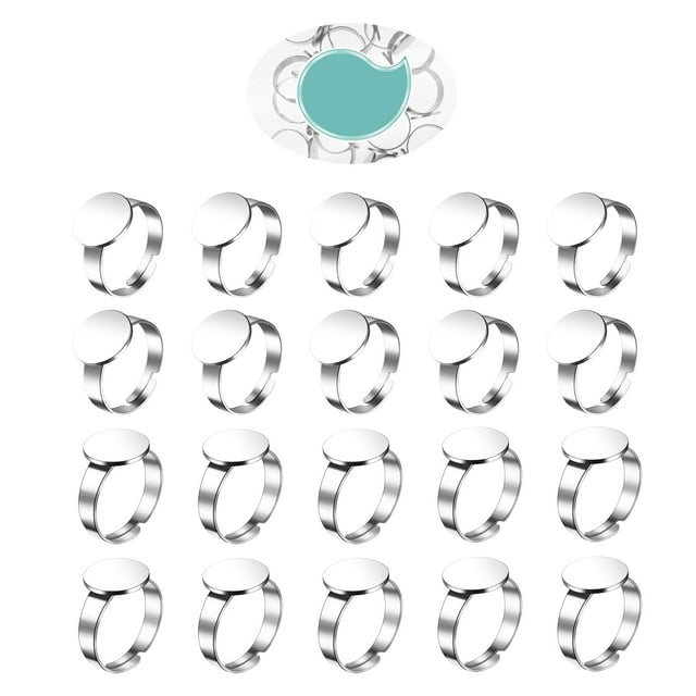 20 piezas de bases ajustables para anillos de acero inoxidable con piezas planas redondas para fabricar anillos.