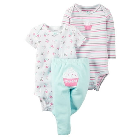 Turquoise Kids Outfit Carters Baby Clothing Outfit Girls 3-Piece Little Character Set Floral Cupcake, Turquoise ()