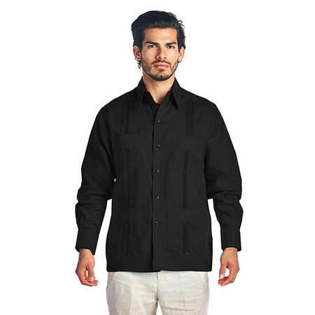 Vkwear Men S Premium Cuban Beach Long Sleeve Button Up Linen Guayabera Dress Shirt Black 4xl Walmart Com Walmart Com