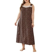 Homgeek Women Lounger Dress Floral Printed Sleeveless Plus Size Loose Nightgowns Lounging Pyjamas
