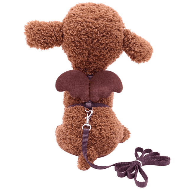 Cute Solid Color Mini Wings Nylon Pet Harness Chest Strap Dog Cat Lead Leash, Brown S