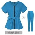 thumbnail image 4 of Ropa quirúrgica ajustada con tirantes en la cintura para mujer, traje dividido para hospital, ropa de mano con cepillo de manga corta, ropa elástica para enfermera, ropa para lavarse las manos, 4 of 6