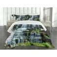 thumbnail image 3 of Ambesonne Tropical Quilted Bedspread Set 3 Pcs, Waterfall Jungle Rural, King Size, Green White, 3 of 5