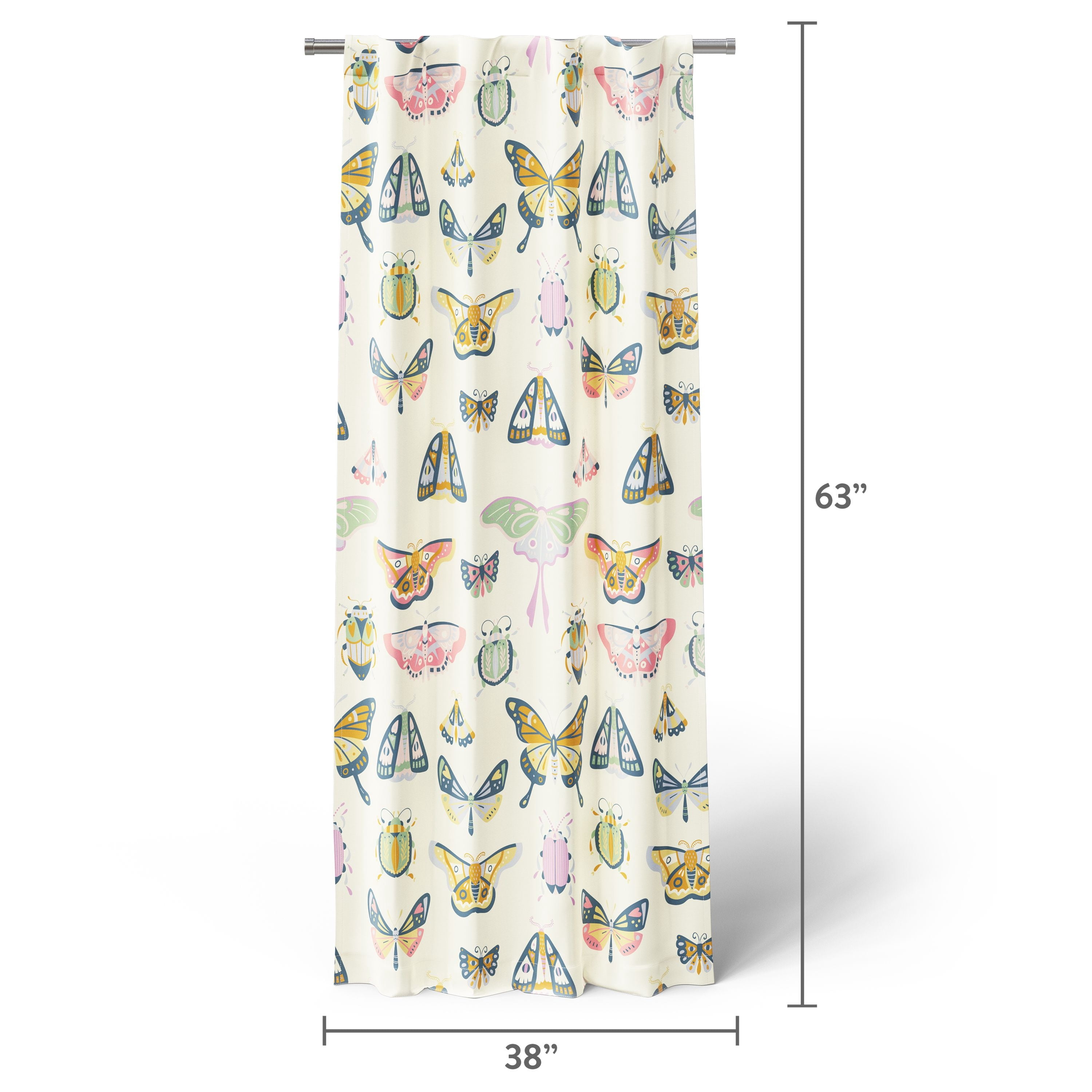 Mainstays Kids Multicolor Butterfly Printed Blackout Rod Pocket with Back Tabs Single Curtain Panel, Set of 1, 38" W x 63" L