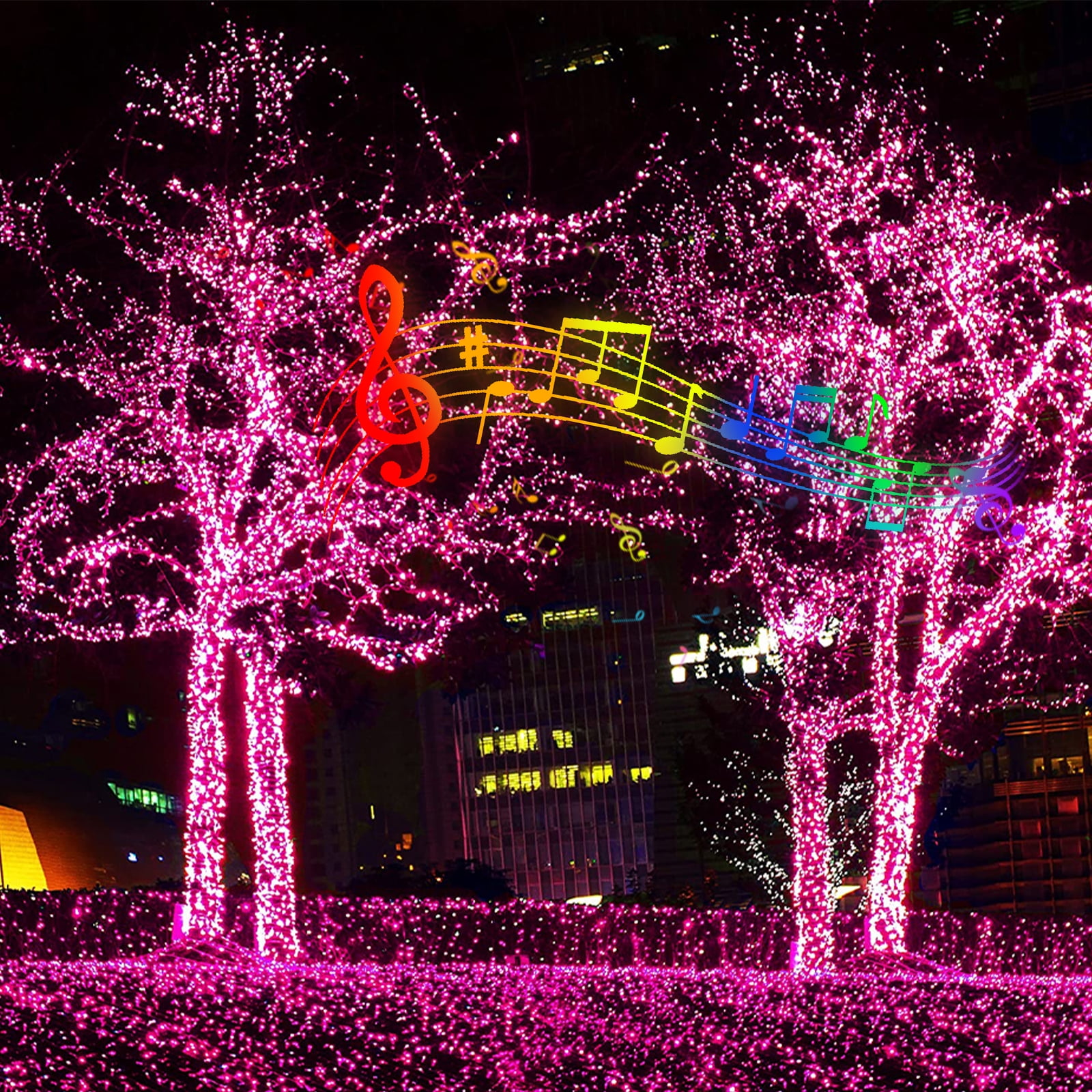 LAMPHOME 66ft Music Christmas Mini Lights,200 LED Fairy Starry String Light Plug in for Indoor Outdoor Xmas Tree Wedding Party Decoration (Pink)