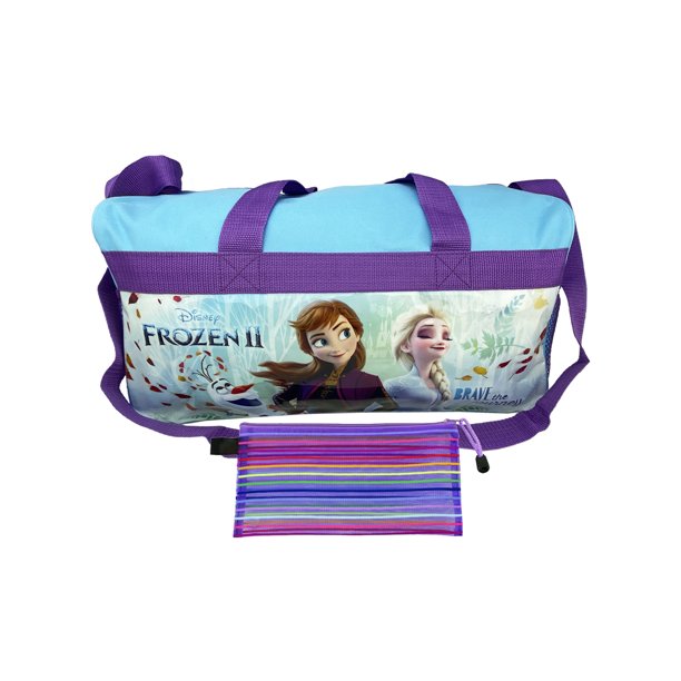 Disney Frozen Duffel Bag w/ Zipper Travel Pouch Mesh 2Piece Travel Set
