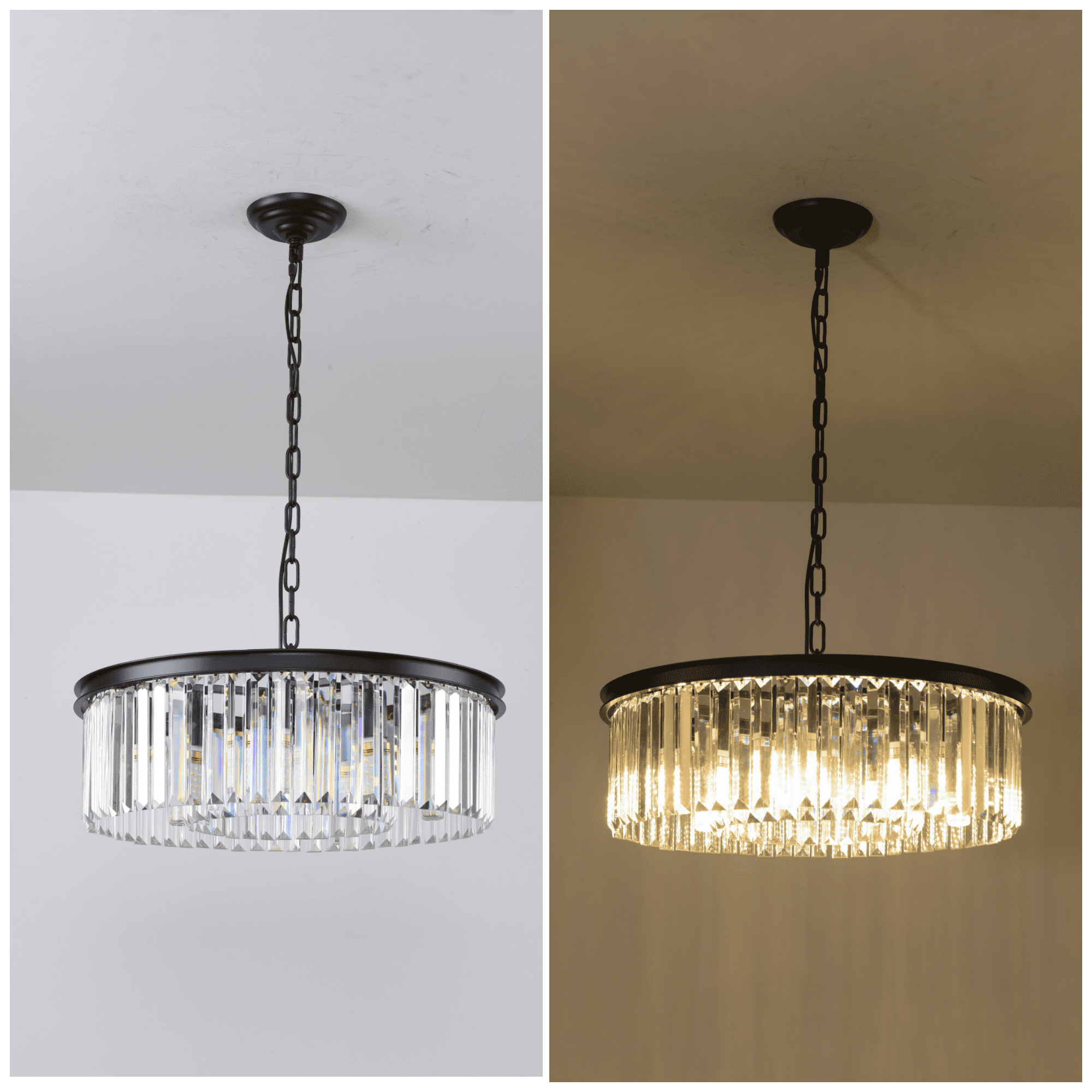 Black Modern Crystal Chandelier Lighting Ceiling Light Fixture 2-Tier K9 Crystal Hanging Pendant Light for Dining Room Bedroom Hallway
