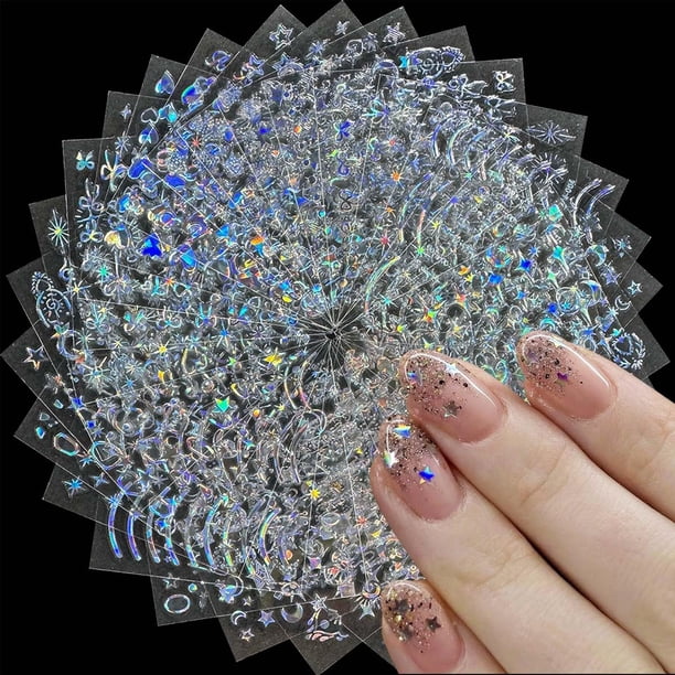 Stickers para uñas HPYFOI, 30 hojas, arte de uñas holográfico