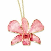 Lacquer Dipped Gold Trimmed Pink Dendrobium Orchid Necklace