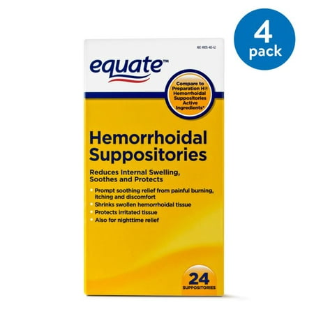 (4 pack) (4 Pack) Equate Pain Relief Hemorrhoidal Suppositories, 24 Ct