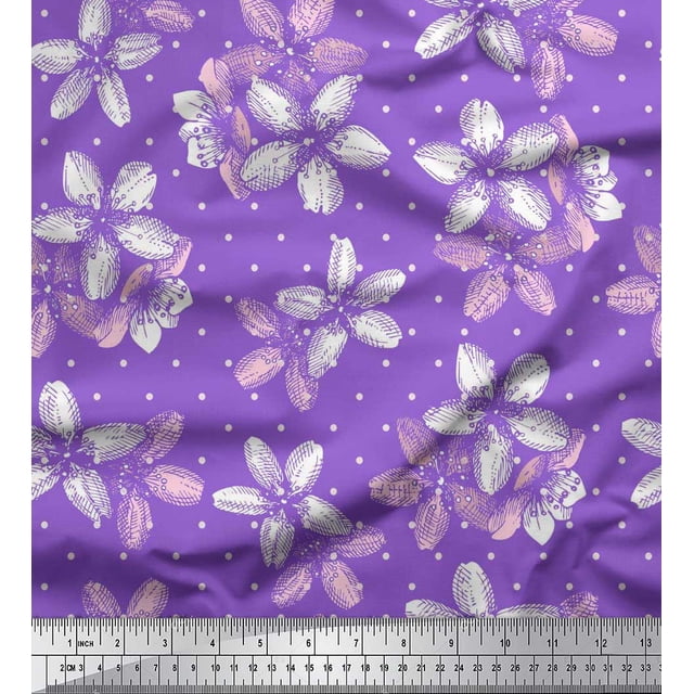 Soimoi Purple Georgette Viscose Fabric Dot & Floral Decor Fabric Printed BTY 42 Inch Wide