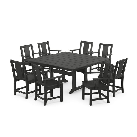 POLYWOOD® Prairie 9-Piece Square Farmhouse Dining Set with Trestle Legs in Black
