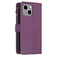 thumbnail image 2 of Zipper Wallet Case for iPhone 14 Wrist Hand Strap PU Leather Flip Case, Credit Card Slots Kickstand Magnetic Clasp TPU Shell Shockproof Cover for iPhone 14 Women Men, Darkpurple, 2 of 9