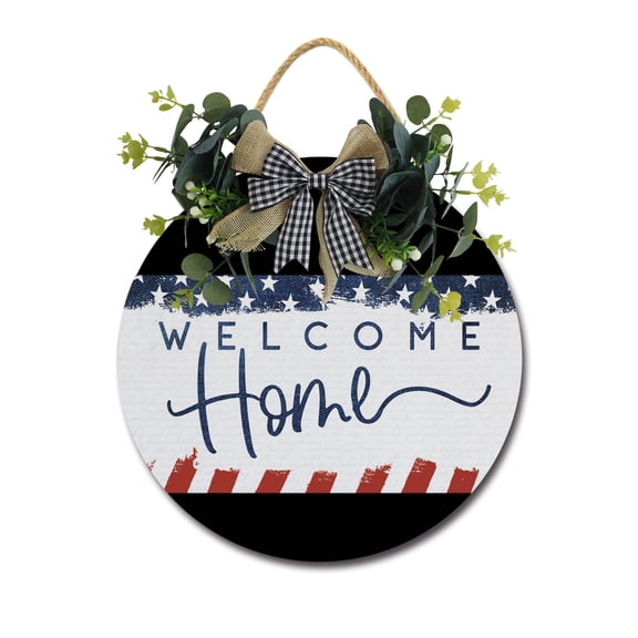 Front Door Porch Decorations Welcome Home Door Hanging Sign 11 inch Wooden Wall Sign, Rustic Holiday Wreath Decor for Front Door Porch Home Window Wall Farmhouse Decorations