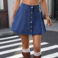 thumbnail image 6 of LEKWK Womens Denim Skirt High Waisted A Line Skirt Flared Mini Skirt Button Down Detail Casual Daily Summer Streetwear School Party Wear, 6 of 6
