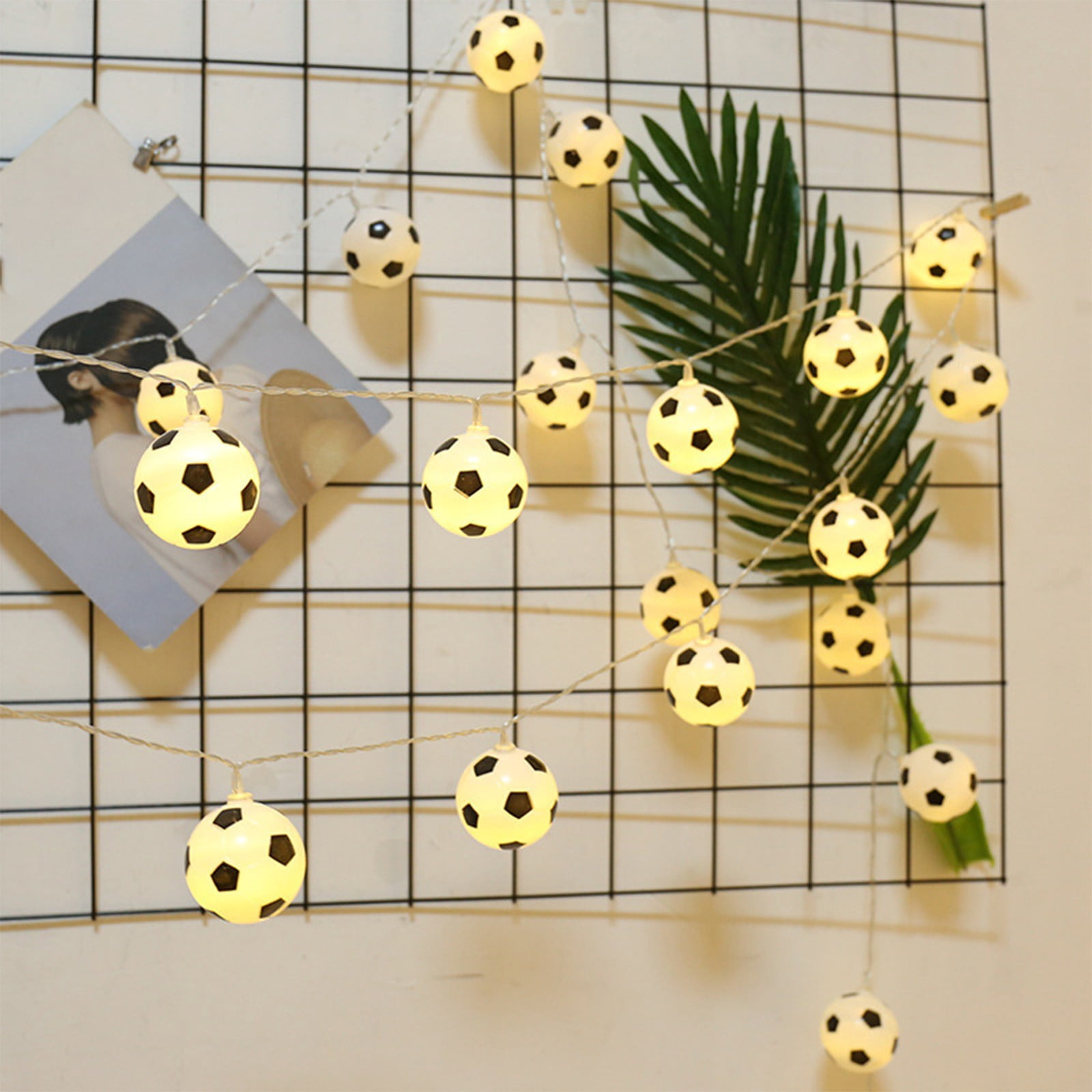 Fufafayo under $5 Soccer String Lights Battery Operated 4.9 Ft Football Decor Lights, Indoor Outdoor Sports Themed Party Decor for Christmas Boys Bedroom Holiday