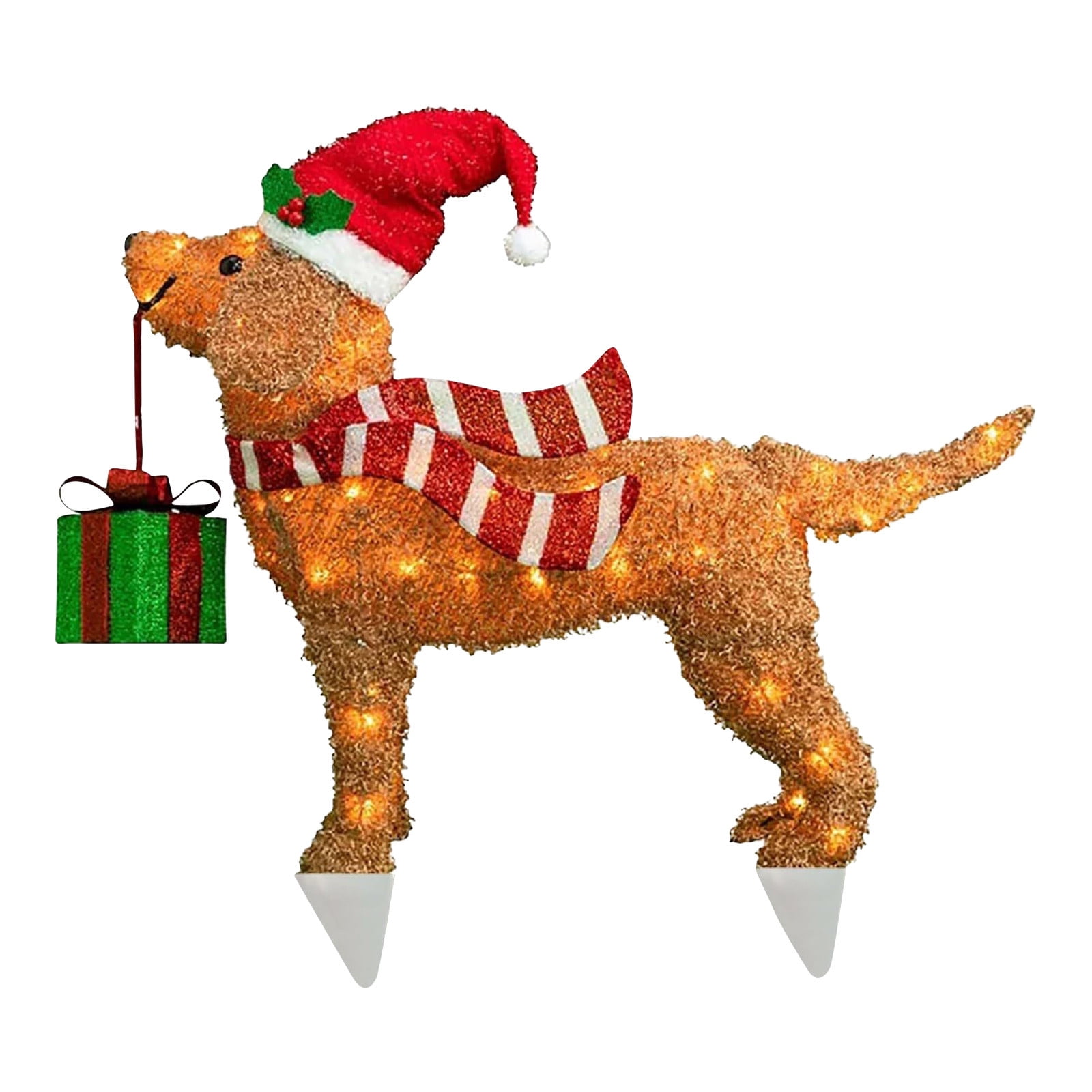 GOPLUS Decoration Noel Exterieur Lumineuses, Chien Avec Boite Lettres Cadeaux Avec 120 Lumières LED Chaudes, Décoration Noel Extérieur Et Intérieur, Câble 5M 168 X 21 X 108 Cm (Boite Mail Chien