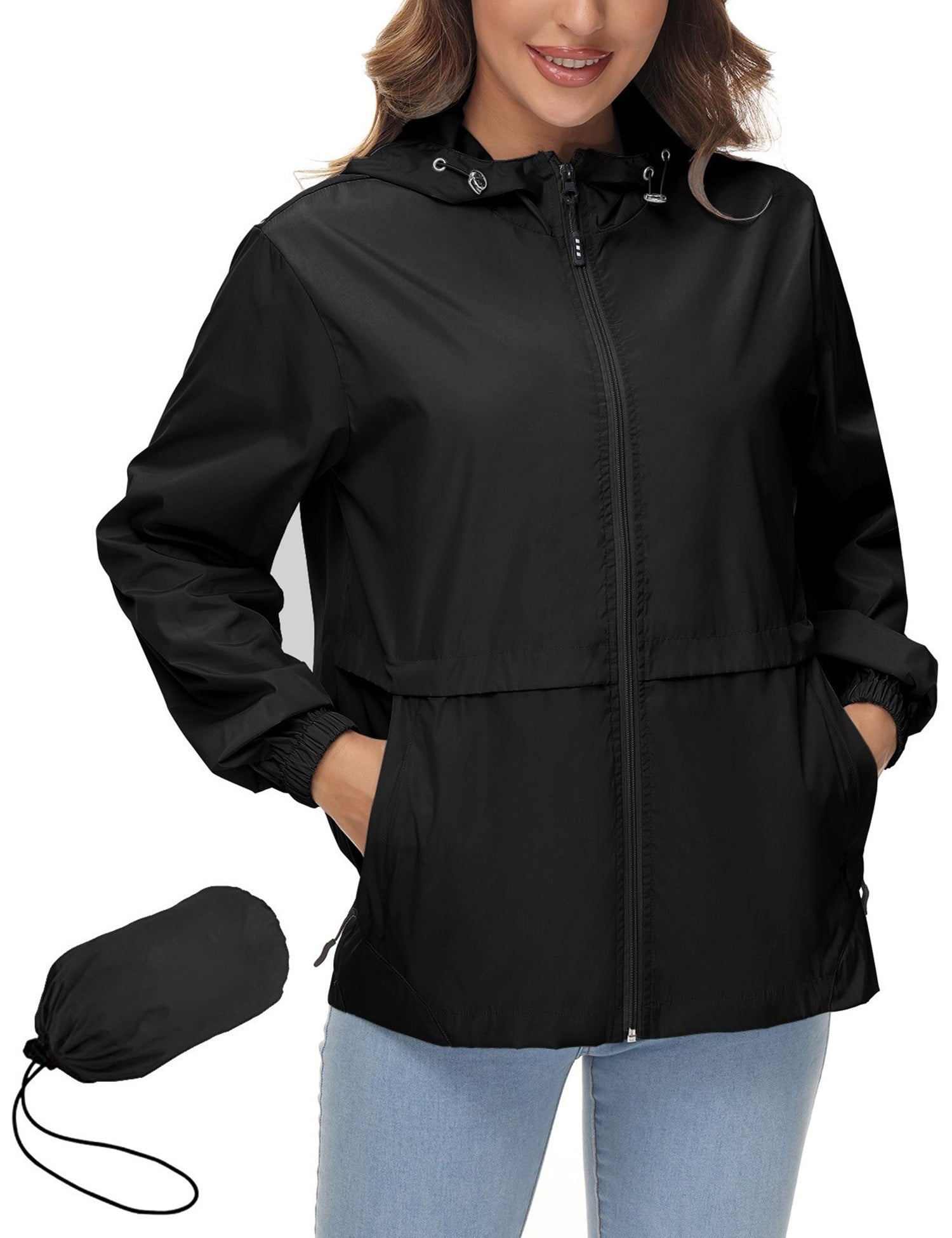 Avoogue Rain Jacket Womens Lightweight Waterproof Raincoat Packable Hooded Rain Coat Windbreaker