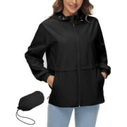 Avoogue Rain Jacket Womens Lightweight Waterproof Raincoat Packable Hooded Rain Coat Windbreaker with Zipper Pockets