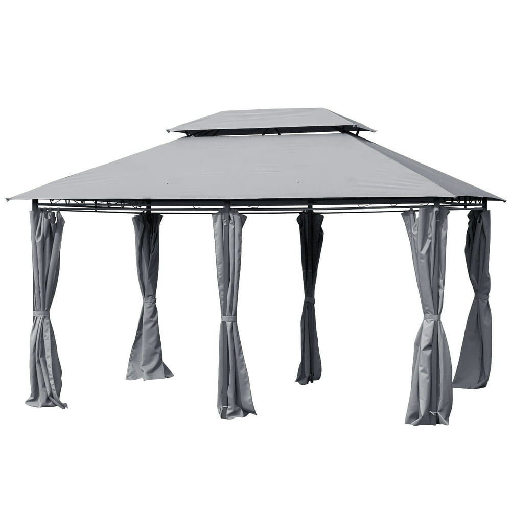 Outsunny 10' x 13' Outdoor Soft Top Gazebo with Curtains, 2Tier Steel Frame Gazebo for Patio