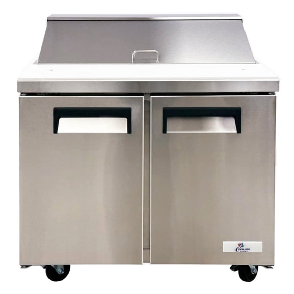 Cooler Depot 36 Inch Commercial Refrigerated Prep Table, 2 Door Sandwich Salad Pizza Worktop Refrigerator, Stainless Steel