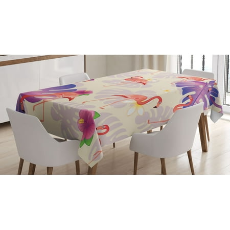 

Emoji Tablecloth Tropical Themed Monstera Leaves Plumeria Flowers and Flamingo Birds Pattern Rectangular Table Cover for Dining Room Kitchen Decor 52 X 70 Violet Cream Coral by Ambesonne