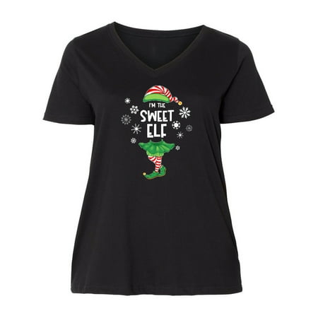 

Inktastic Funny Christmas I m the Sweet Elf with Shoes and Hat Women s Plus Size V-Neck