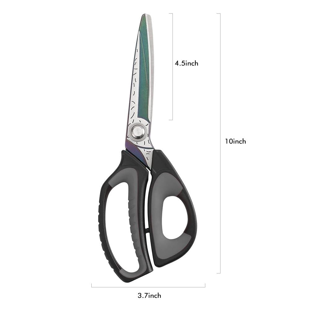 Heavy Duty Industrial Scissors: 10" Utility Stainless Steel All Purpose Titanium Coating Forged Shop Shears For Household Pruning  Gardening Construction Black & Grey