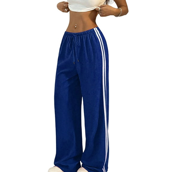 Women'S Wide Leg Loose Sweatpants Low Rise Y2k Drawstring Workout Sports Pants Blue S