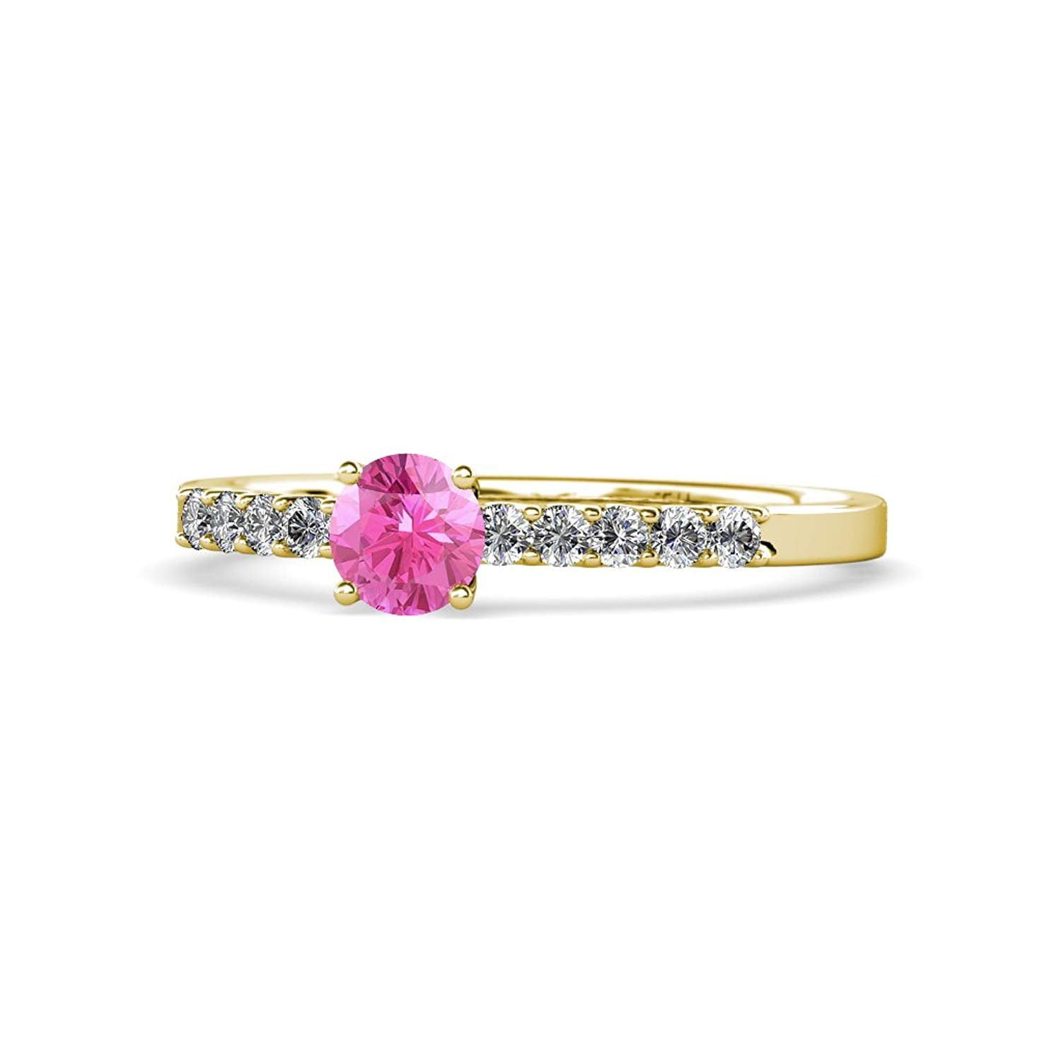 Pink Sapphire and Diamond (SI2-I1, G-H) Engagement Ring 1.15 ct tw in 14K Yellow Gold.size 7.5 by TriJewels