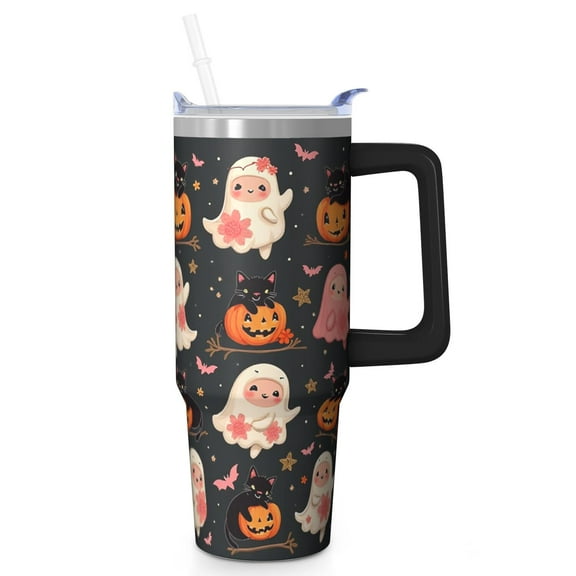 Halloween Tumbler 30 oz with Handle and Straw Witch Haunted Ghost Cup Halloween Party Gifts Insulated Travel Mug