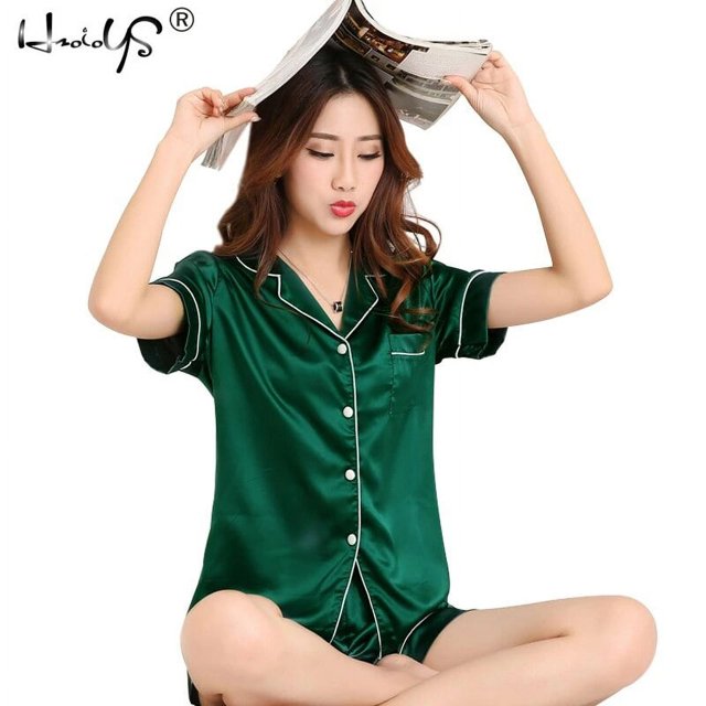 Conjunto de Pijama de satén de seda para mujer, ropa de dormir, conjunto de dos piezas, de talla grande