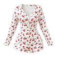 thumbnail image 4 of JIAYUE Women Bodysuit Pajamas Long Sleeve V Neck Button Front Cute Print Stretchy Loungewear Romper for Casual Wear, 4 of 6