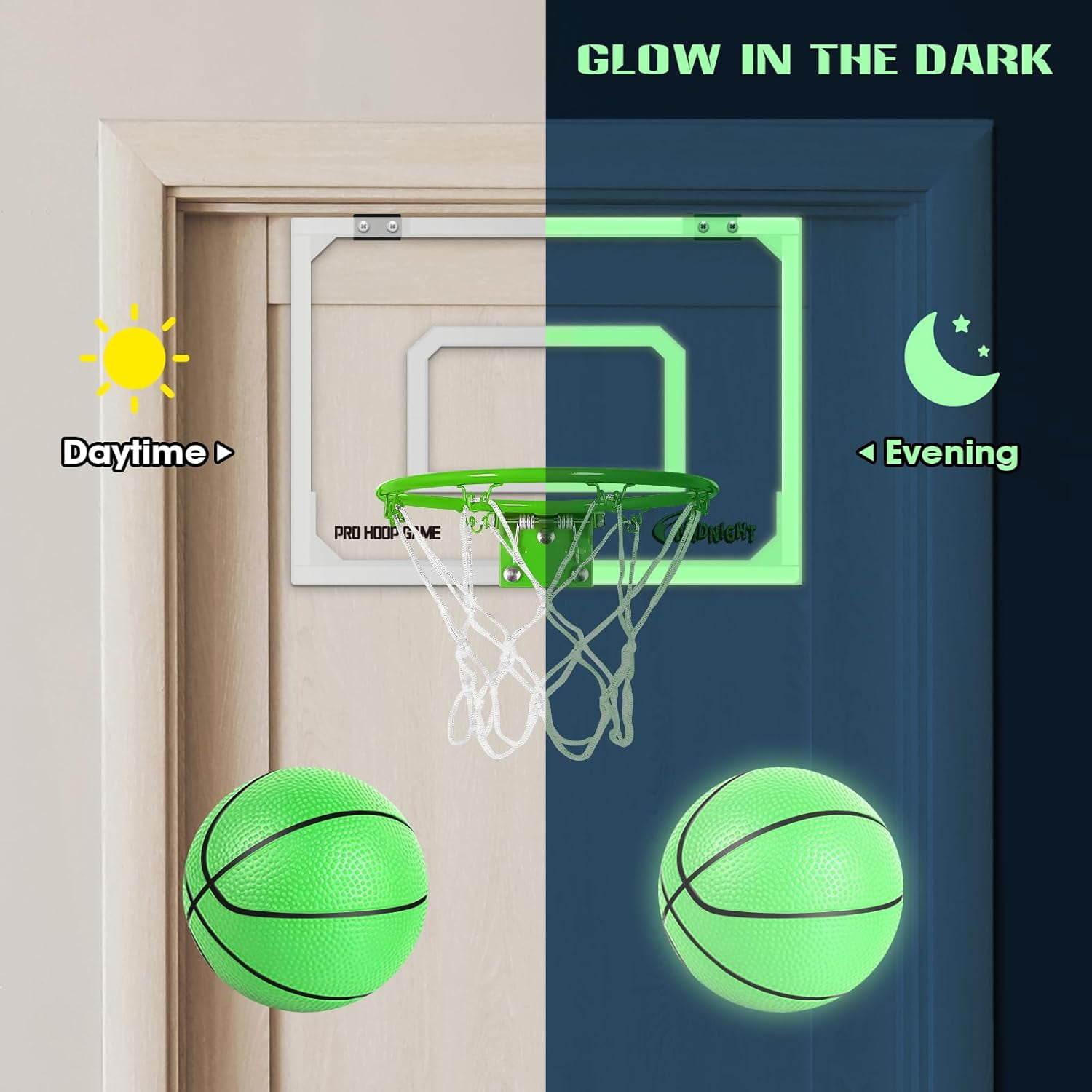 Mini Portable Basketball Hoop Indoor Glow in The Dark, Over The Door Basketball Net Goal for Room Outdoor Play Game Toys Gift for Adult Kids Boys 5 6 7 8 9 10