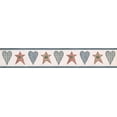 thumbnail image 2 of Coeurs Bleus à Damiers Étoiles Rouges avec des Boutons Verts Cuisine Salle de Bain Papier Peint Bordure Design Rétro, Rouleau 15' x 4.25'', 2 of 3