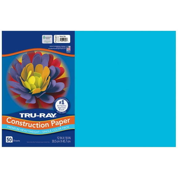 Tru-Ray Construction Paper, Heavyweight, Atomic Blue, 12" x 18", 50 Sheets
