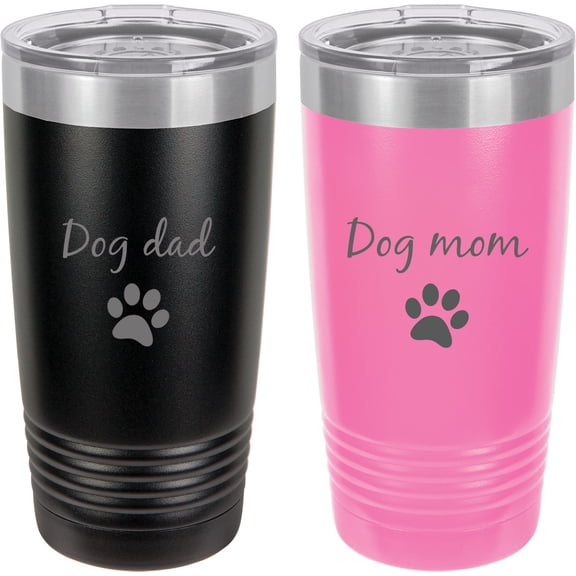 Dog Dad - Dog Mom Stainless Steel Engraved Insulated Tumbler 20 Oz Travel Coffee Mug, Black/Pink